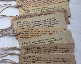 Vintage Thankful Gift Tags: Ripped Autumn Thanksgiving Decor, Set of 10