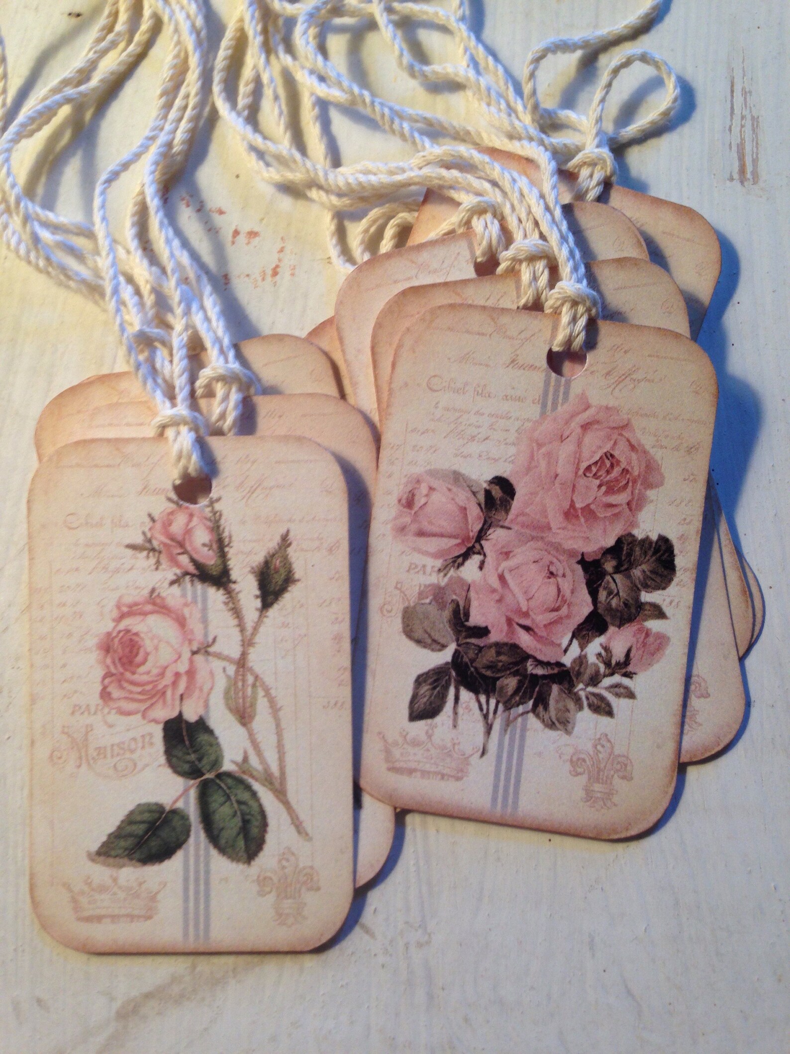 Gift Tags Shabby Roses Tags Vintage Roses Tags Grain Sack Tags Spring ...