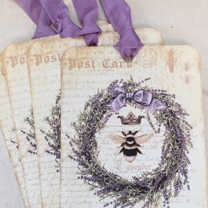 Lavender Wreath Gift Tags: French Bee, Provence Decor (Set of 4) image 4