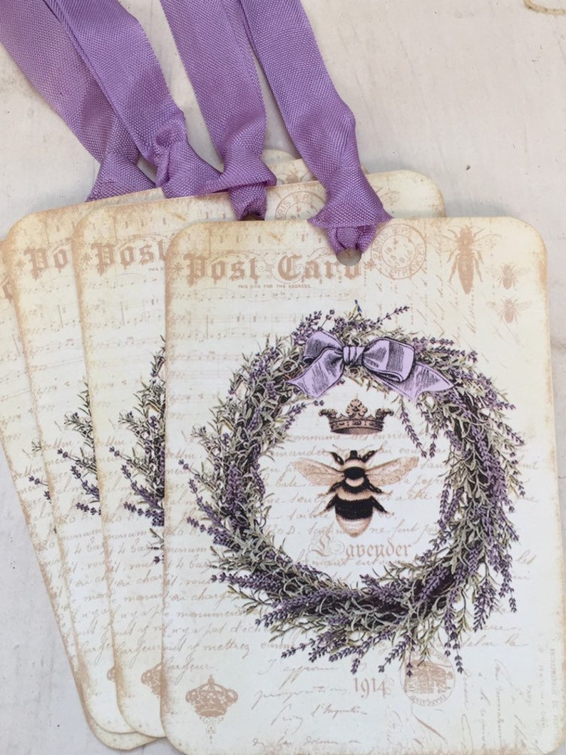 Lavender Wreath Gift Tags: French Bee, Provence Decor (Set of 4) image 4