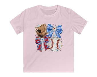 Guanto da baseball e maglietta con fiocco / Design da baseball rosso, bianco e blu