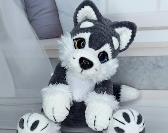 Patrón completo de ganchillo en PDF para un hermoso perro husky: instrucciones paso a paso para crear un husky amigurumi realista (digital).