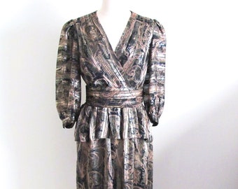 1980s Dress, SIze M, Black and Gold Designer I. Magnin, VFG