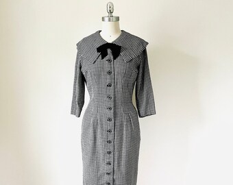 1940s Button Down Portrait Collar Day Dress, Size S, VFG