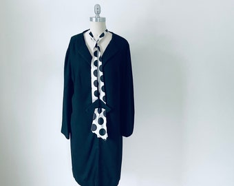 Miss Elliette 60s Black Coat with Polka Dot Lining, XL, VFG