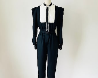 80s Tuxedo Jumpsuit, Black 80s Romper, Size M, VFG