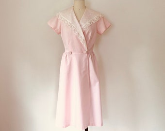 1950s Pink Cotton Wrap Dress, Size S, VFG