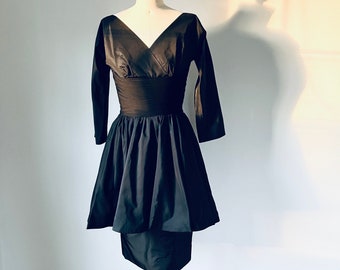 1950s Black Silk Peplum Dress, XS, VFG