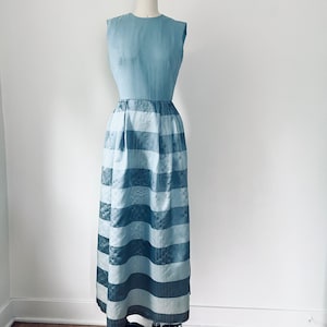 50s Blue Formal Long Striped Dress, XS, VFG