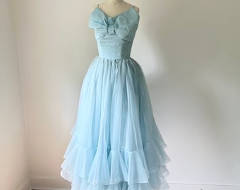 50s Ethereal, Pale Blue Formal Dress, XS, 1950 Wedding Dress, VFG