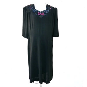 1940s Black Rayon Plus Size Evening Dress with Sequin Detail, VFG