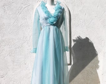 Ethereal Dress, Size M, by Emma Domb, Graduation Dress, 1970s Blue Wedding Dress, Reception Dress, VFG