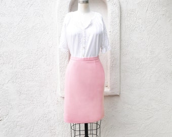 60s Pink Wool Pencil Skirt, XS