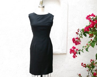 1960s Black, Sleeveless, Sheath Dress, XS LBD