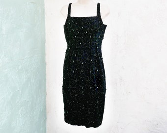 1950s Beaded Cocktail dress, Size S, Old Hollywood,  Little Black Dress