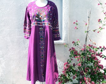 Cotton Embroidered, Size M, Magenta Dress
