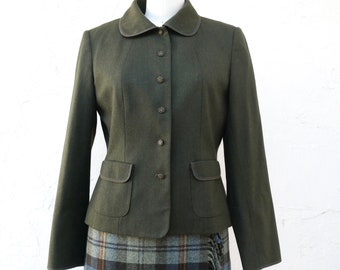90s Winter Wool Blazer, Size S, Jacket in Olive Green