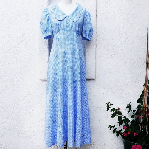 60s Blue Maxi Dress With Puffed Sleeves - Etsy