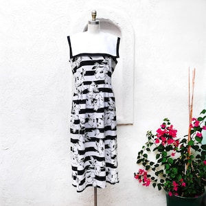 70s Cotton Lanz Dress, Size L, with a Sailor Collar and Low Back, VFG