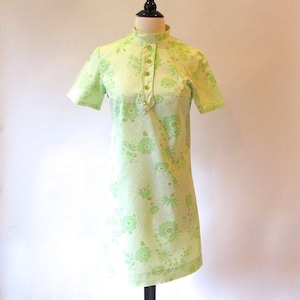 Vintage Green Dress, Size S, Cotton 60s Shift, Mod Metal Zipper Dress, Green Summer Dress
