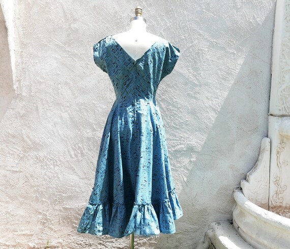 1950s Full Circle Blue Swing Dress,Rockabilly Nov… - image 6