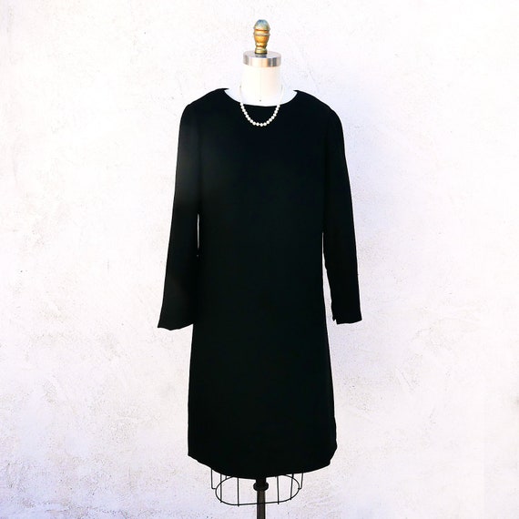 60s Little Black Dress, Size M, Long Sleeves, Sim… - image 1
