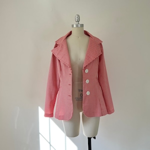 Oranje jaren 70 blazer, getailleerd geruit jack, maat, standaard geruit