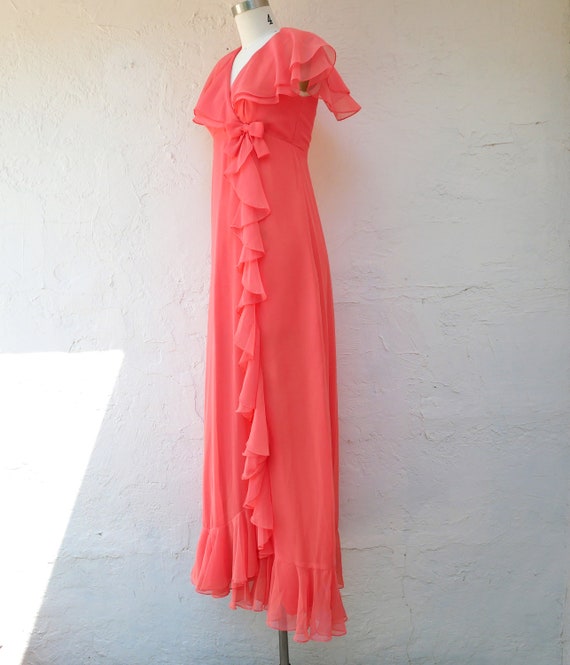 70s Evening Dress, 1970s Prom Dress, Peach Silk C… - image 10