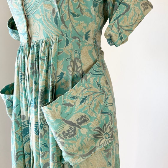 50s Zip Up Silk Hostess Dress, XS, 1950s Dressing… - image 7