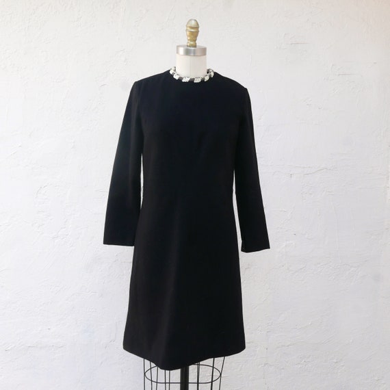 Sixties Black Wool Dress with Long Sleeves