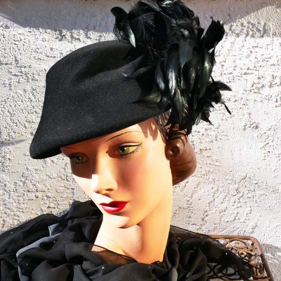 1930s black feather hat