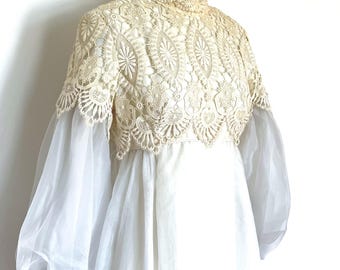1970s Emma Domb Empire Waist Wedding Dress, Size S, VFG by Straylight Vintage