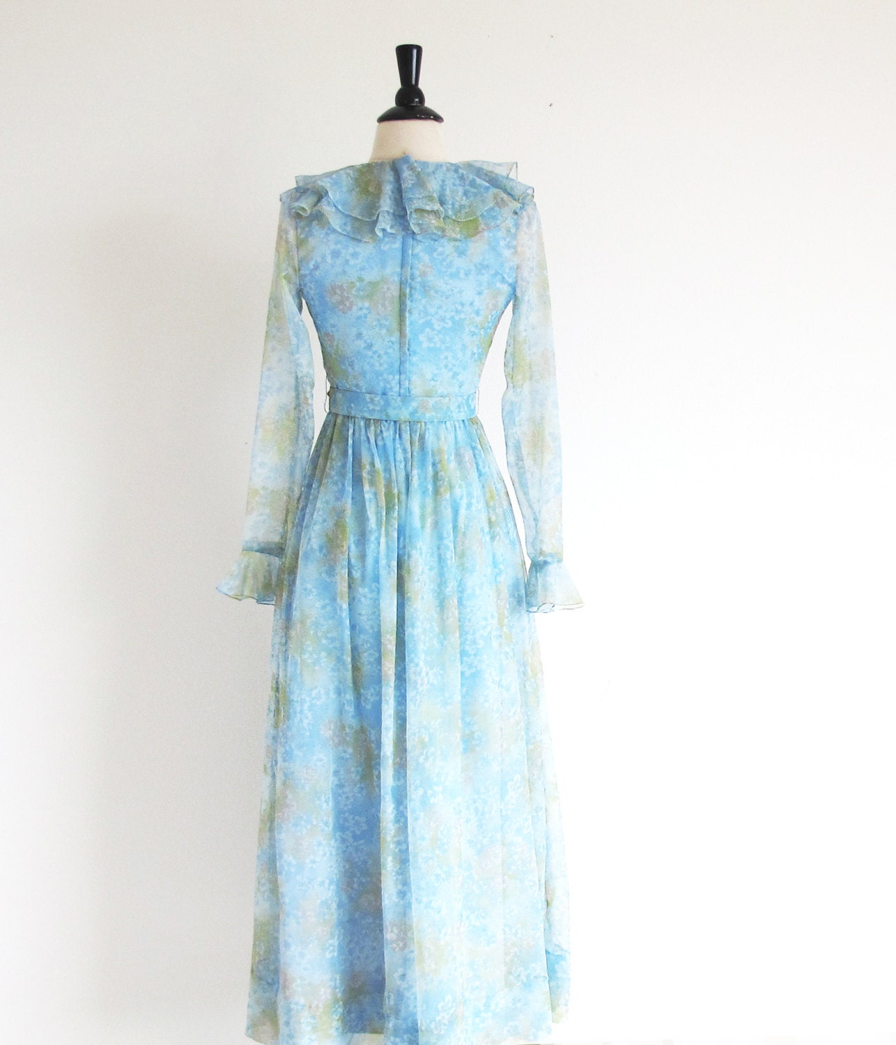 60s Blue Ruffle Dress XS - Etsy
