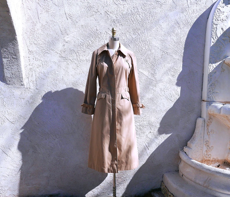 Vintage 70s Trench Coat, Size M, Classic Khaki Rain Jacket, Fitted Beige Raincoat image 1