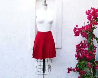 1950s Red Wool Pleated Skirt, XXS