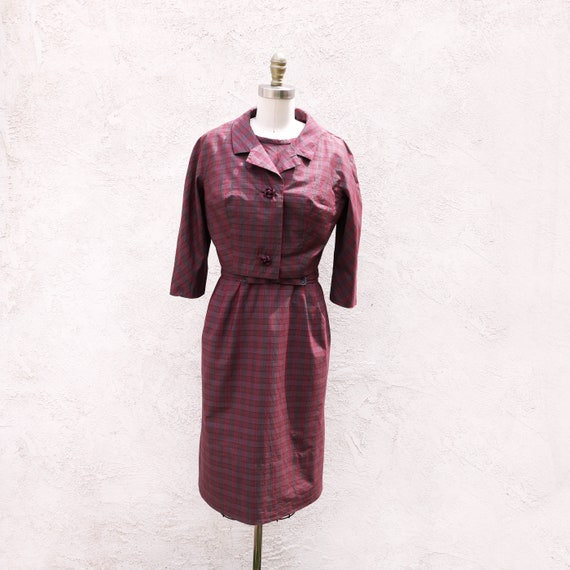 Cotton Plaid Dress, Size S, with Matching Jacket - image 1