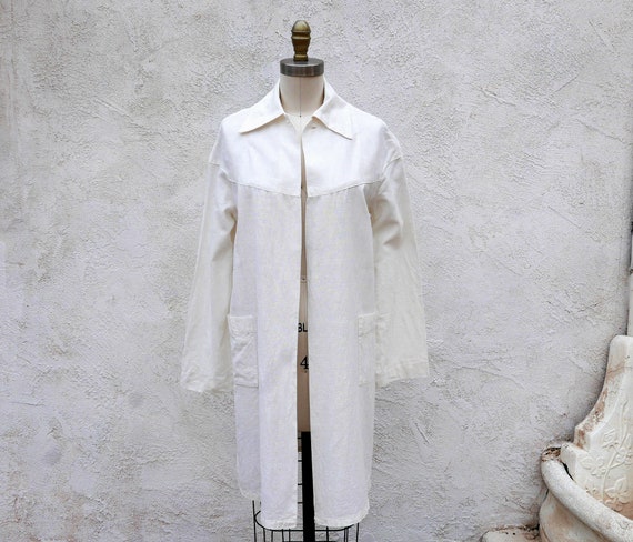 1920s Coat, White Linen Duster, Size XS - image 1