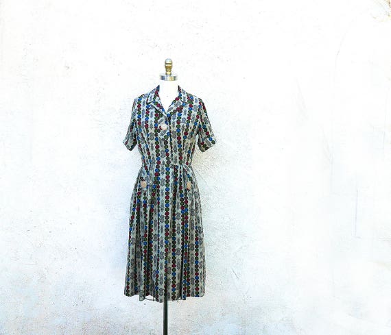 1950s Day Dress, Novelty Print Dress, Cotton Frock