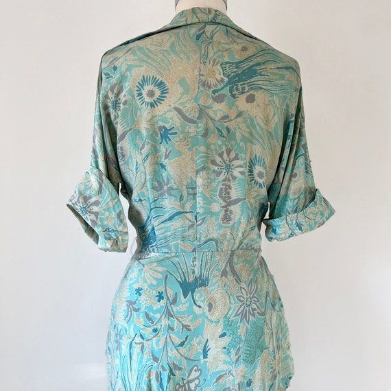 50s Zip Up Silk Hostess Dress, XS, 1950s Dressing… - image 6