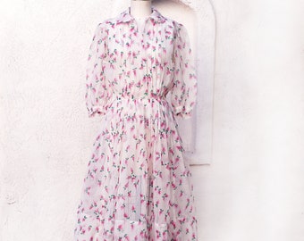 1950s Sheer, Floral Print, Day Dress