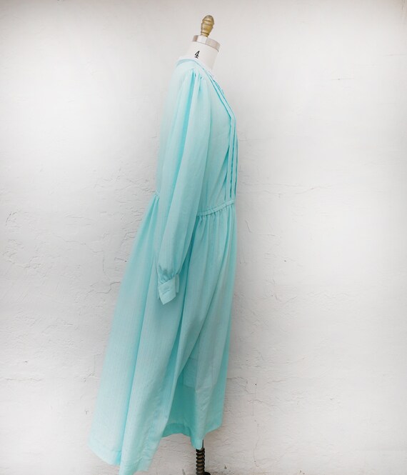 Long Aqua Dress with Long Sleeves and a Lace Coll… - image 4