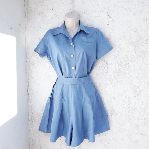 1950s Blue Playsuit, Gym outfit, School Uniform,