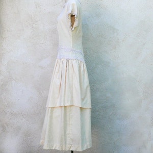 1980s Tea Length Cotton Ivory Drop Waist Wedding Dress image 8