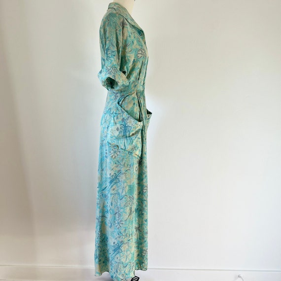 50s Zip Up Silk Hostess Dress, XS, 1950s Dressing… - image 2