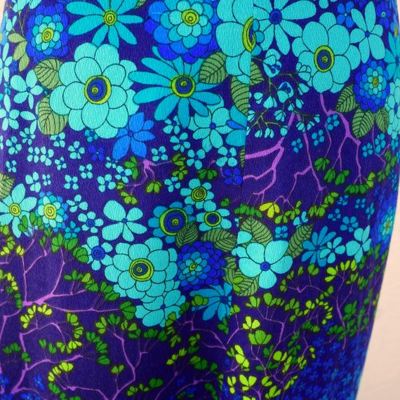 70s Floral Dress, Long Blue Boho Dress - image 6