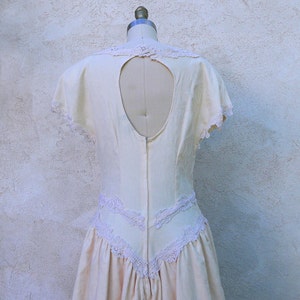 1980s Tea Length Cotton Ivory Drop Waist Wedding Dress image 5