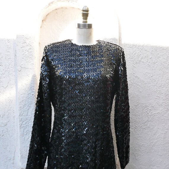 80s Sequin Disco Dress, Size M, Black Sequin Dress - image 2