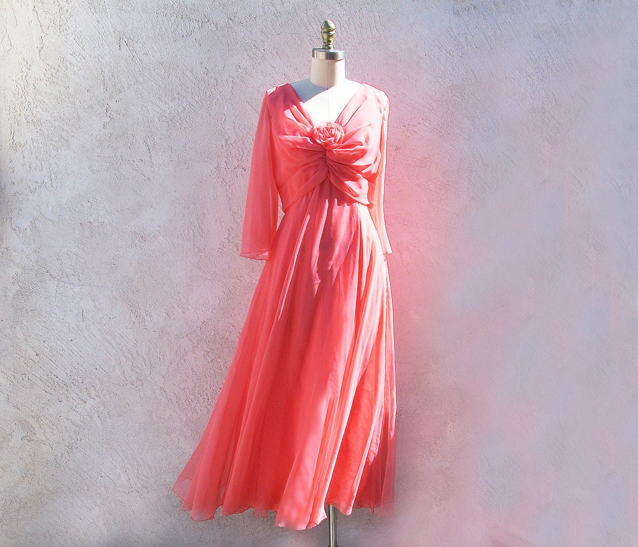 Coral Chiffon Gown - Etsy
