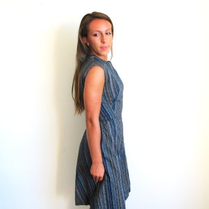 60s Dress and Shawl, Size XS, Blue Striped Silk, VFG image 4