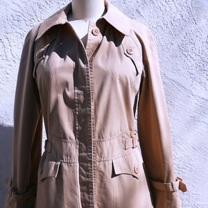 Vintage 70s Trench Coat, Size M, Classic Khaki Rain Jacket, Fitted Beige Raincoat image 6